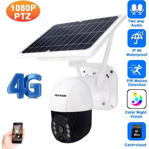 1080P 4G Camera Sim Card Solar Panel Outdoor Color Night Vision Wifi CCTV IP Security Surveillance Camera Wireless 2MP PTZ Cam
