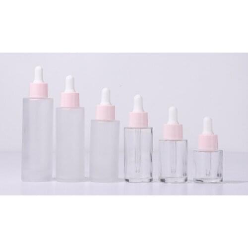 20ml 30ml Frosted Glass Essence Bottles With Bamboo /White/Black Lid Portable pump Lotion Glass Bottle Empty Cosmetic Containers