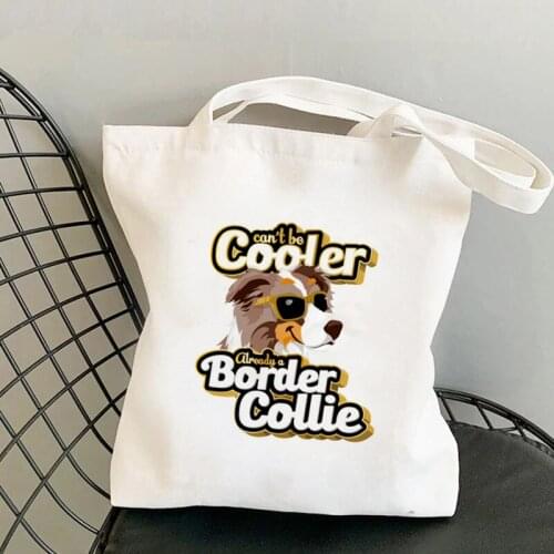2021 Shopper Cool Border Collie Printed Tote Bag women Harajuku shopper handbag girl Shoulder shopping bag Lady Canvas Bag