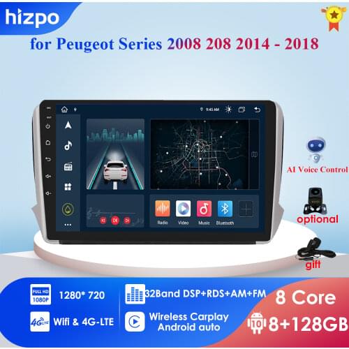 4G LTE Android 10.1 For Peugeot 2008 208 Series 2014-2018 Multimedia Stereo Car NODVD Player Navigation GPS Radio RDS WIFI DAB