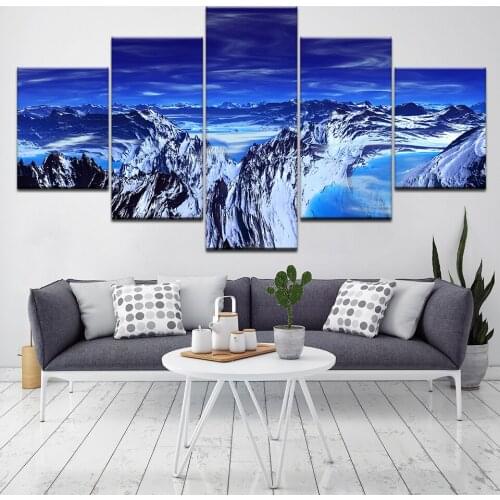 Blue Glacier landscape 5 Piece HD Wallpapers Art Canvas Print modern Poster Modular art painting for Living Room Home Decor