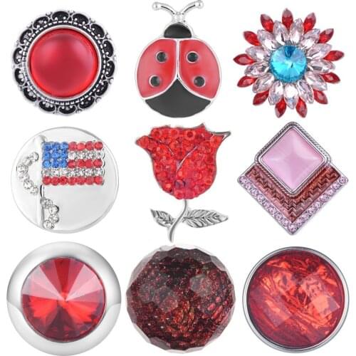 50pcs Mix Pack Newest Styles Red Series GingerSnaps 18mm Snap button Charms Snap Jewelry Vn-1980*50