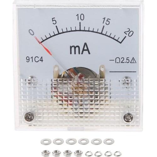 91C4 Ammeter DC Analog Current Meter Panel Mechanical Pointer Type 1/2/3/5/10/20/30/50/100/200/300/500mA A 37MB