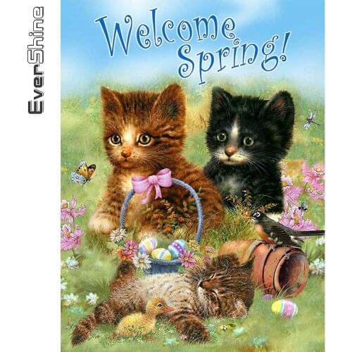 Evershine Diamond Embroidery Cat Animals Diamond Painting Spring Kit Hobby Picture Of Rhinestones Mosaic 5D DIY Handmade Gift