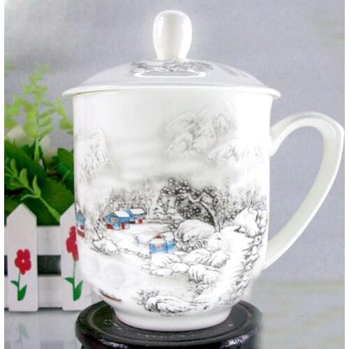 Free shipping Ceramic Cup,Jingdezhen bone china cup with lid,Office individual Handpainted cup