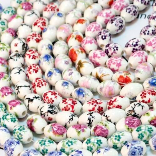 Free Shipping! Jewelry Accessories 100pcs 11x15mm Oval Shape Ceramic Beads Flower Pattern Bracelet DIY Beads For Jewelry Making