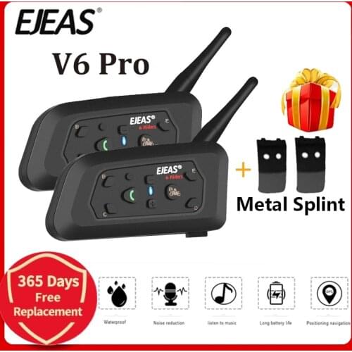 EJEAS V6 PRO Bluetooth Motorcycle BT Communicator Helmet Intercom Headset with 1200m Interphone for 6 Riders