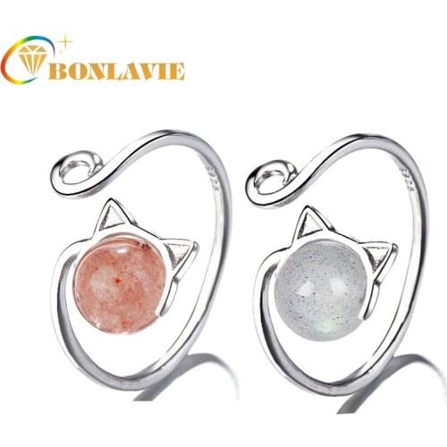 BONLAVIE Hipster Cat Strawberry Crystal Girls Heart Ins Ring Female Open Index Finger Ring