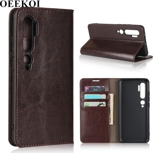 OEEKOI Crazy Horse Genuine Leather Wallet Flip Case for Xiaomi Mi CC9 Pro