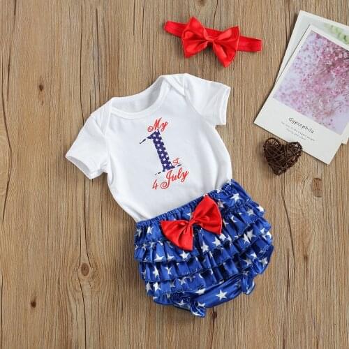 Independence day Infant Baby Girl Boys Clothes Sets Letter Printed Short Sleeve Romper Shorts Headband 0-24M