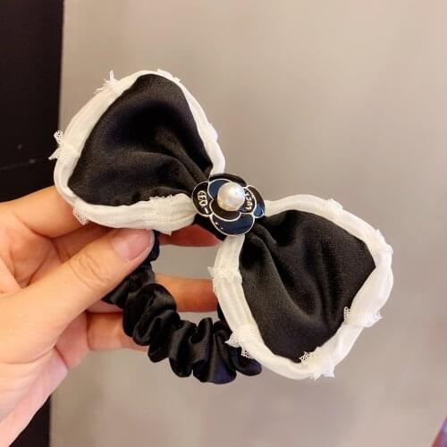 Elegant Pearl Camellia Bow Elastic Hair Bands Hair Bows Women Ponytail Head Rope Hair Tie Korean Exquisite Girl Hair Accessories