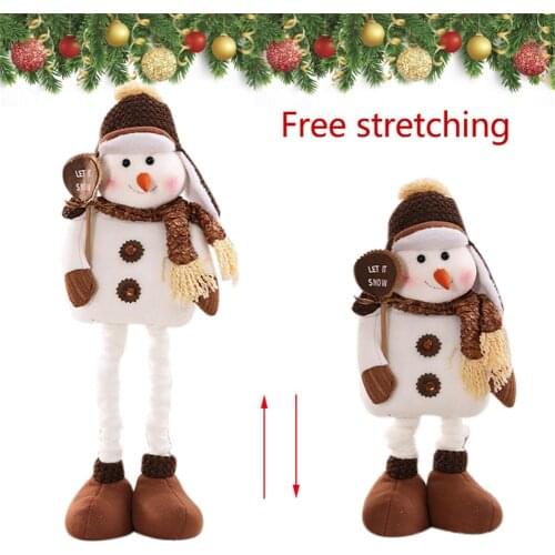 Stretchable Christmas Plush Snowman Figurine Telescopic Doll with Scarf Hat Christmas Ornament for Children Room Home Decoration