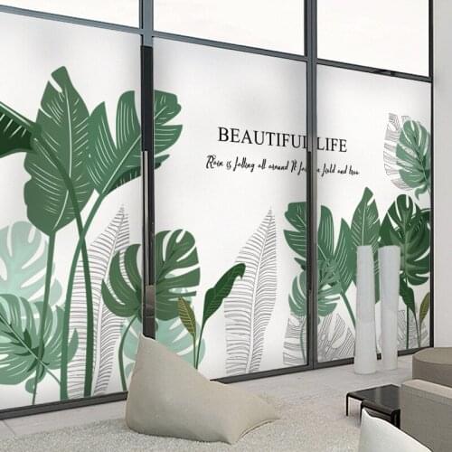 Green plants electrostatic frosted film bathroom window cellophane anti-peep frosted film shading kitchen anti-glare film