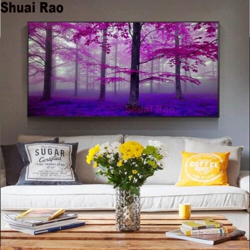 Forest Landscape diy diamond painting full square round diamond embroidery rhinestone pictures mosaic art Purple tree Scenery