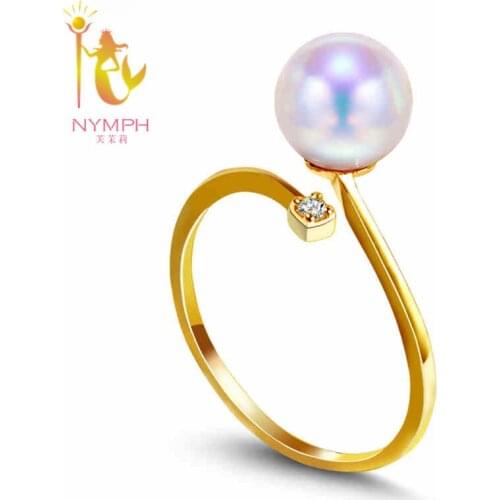 NYMPH 18K Yellow Gold Ring Wedding Bands 8-9mm Round Natural Freshwater Pearl Ring Fine Jewelry Classic Gift For Women R002