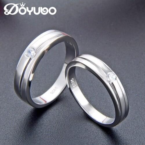 DOYUBO 100% Genuine 925 Sterling Silver Lover Rings For Men & Women Wedding Engagement Open CZ Ring Fine Jewelry Gifts VB410