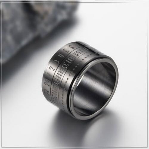 Mens Gift Ring Multi Layer Spinner Rotating Arabic Calendar Time Titanium Steel Finger Rings Charm Jewelry