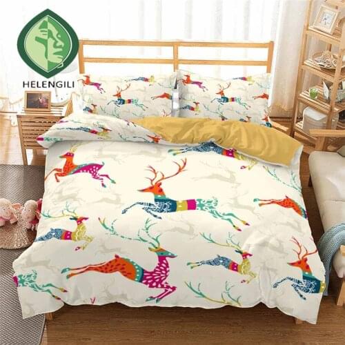 HELENGILI 3D Bedding Set Deer Painting Print Duvet Cover Set Bedclothes with Pillowcase Bed Set Home Textiles #DEER08
