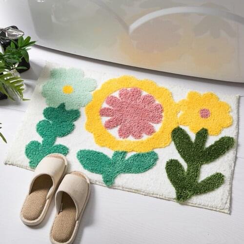 Carpets For Bathroom Absorbent Non-slip Floral Home Decoration Floor Rugs Fluffy Room Bathroom Door Soft Flocking Floor Mats