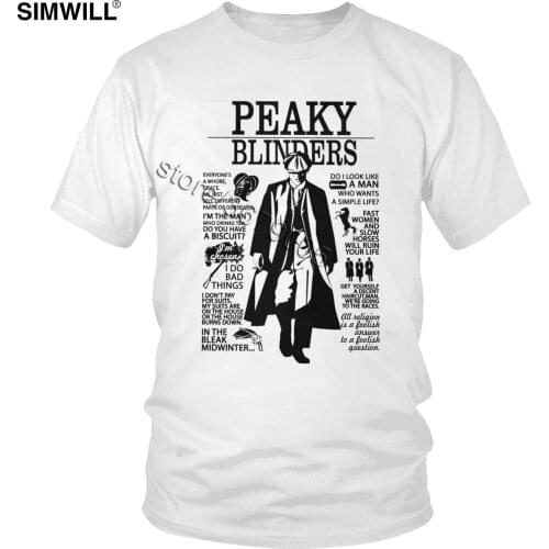 Handsome Peaky Blinders Tees Men Casual Pure Cotton Thomas Shelby T Shirt Fashion Round Neck Short Sleeved TV Show T-shirt