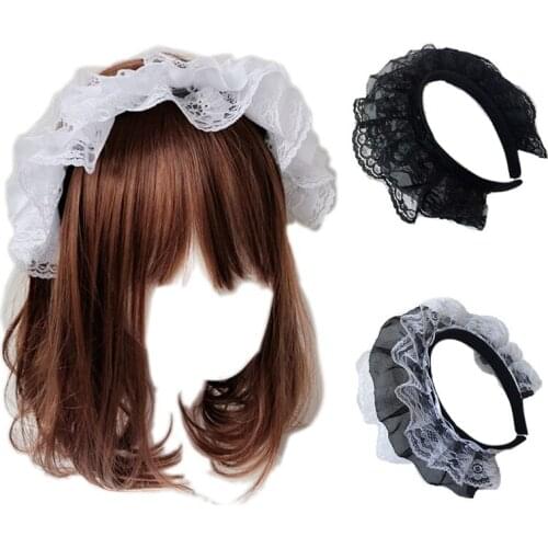 Girls Ruffles Lace Hair Hoop with Multilayer Lace Headdress Cute Maid Headpiece Kawaii Anime Gothic Cosplay Headband