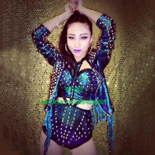 The new bar nightclub singer dancer rivet punk jacket portfolio for stage shows womens clothes