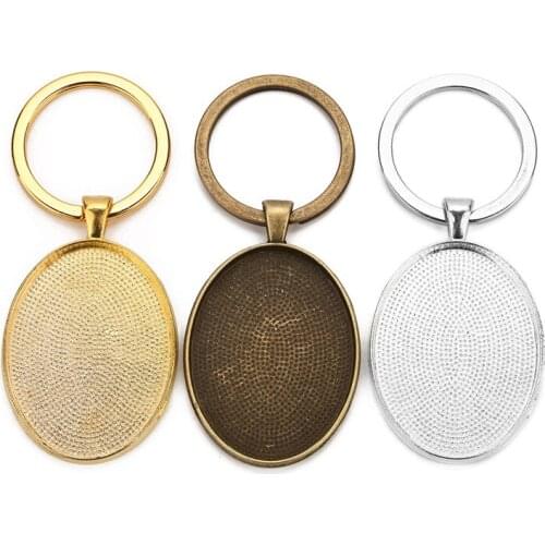 2pcs Metal Iron Keychains Blank Base Oval 30*40mm Pendants Setting Cameo Cabochon Base Craft Diy Jewelry Findings Accessories