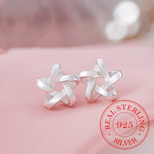Fashion 925 Sterling Silver Jewelry Weave Star Stud Earrings For Women Wedding Female brincos boucle d'oreille femme eh1159