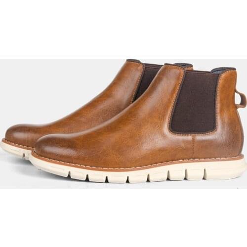 Men Boot PU Leather Elastic Band Platform Chelsea Boots For Men British Style Vintage Solid Color Comfy No-Slip Man Ankle Boot
