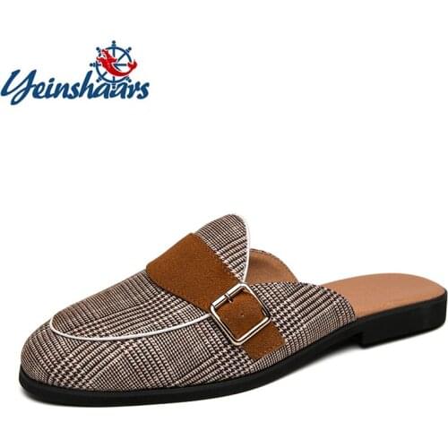 YEINSHAARS Canvas Man Loafer Slides Elegant Casual Shoes Lightweight Half Shoes for Man Breathable Slip-on Mules Slippers