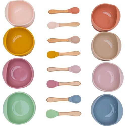 1set Silicone Baby Feeding Bowl Set Non-Slip Suction Bowl Waterproof BPA-Free Portable Tableware Set Accessories Baby Food Tray