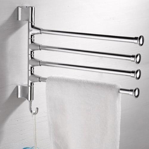 Wall-Mounted Stainless Steel 4 Swivel Bars Bathroom Towel Rack Hanger Holder Organizer (Silver)