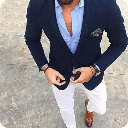 Casual Navy Blue Men Suits Groom Tuxedos Business Men Suits Male Blazer Costume Homme 2Piece Coat Pants Slim Fit Terno Masculino