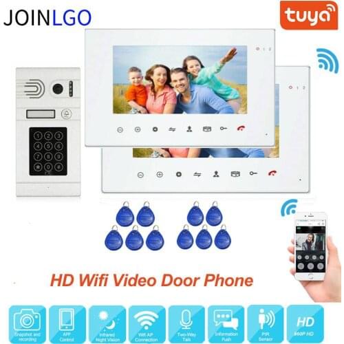 Wire 960P AHD 7" 2 Record Monitor WIFI Video Door Phone Intercom System RFID Code Keypad IR Camera Doorbell APP Remote Unlock