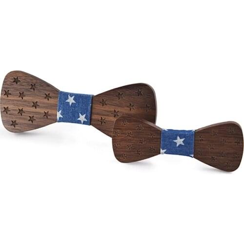 Dropshipping walnut wooden baby boys bow ties for kids children christmas star blue middle cloth wood bowtie