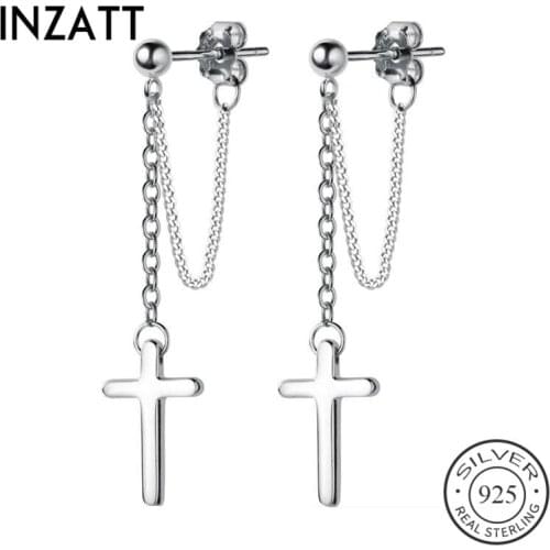 INZATT Real 925 Sterling Silver tassel Cross Stud Earring For Fashion Women Birthday part Cute Fine Jewelry Accessories Gift