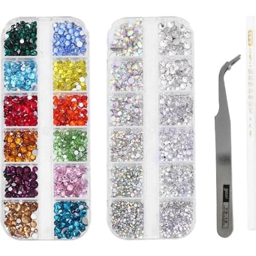 Nail Art Rhinestone Decoration Set Irregular Crystal Diamond,with Curved Silver Tweezer and White Nail Art Pen