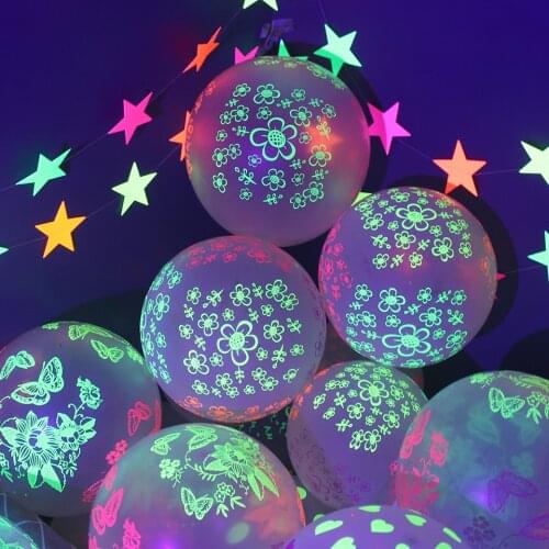 12inch Flowers Luminous Balloons Neon Glow Balloons UV Blacklight Reactive Ballon Wedding Fluorescent Balloons Birthday Decor