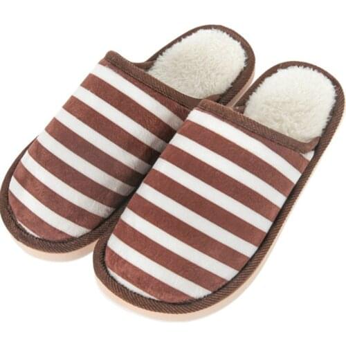 Women Men Striped Slipper Indoors Warm Anti-slip Winter House Shoes House Bedroom Slippers Warm Winter Cotton Slippers 2020