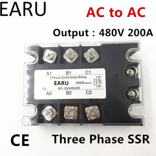 TSR-200AA SSR-200AA Three Phase Solid State Relay AC90-280V Input Control AC 30~480V Output Load 200A 3 Phase SSR Power AA48200