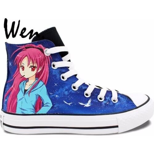 Wen Anime Hand Painted Shoes The World God Only Knows Puella Magi Madoka Magica High Top Man Womans Canvas Sneakers