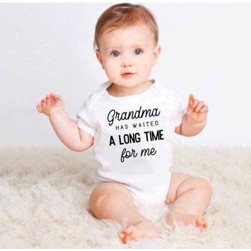 Newborn Funny Bodysuit Grandma Has Waited A Long Time for Me Print Infant Baby Boy GirlShort Sleeve Jumpsuit Outfit