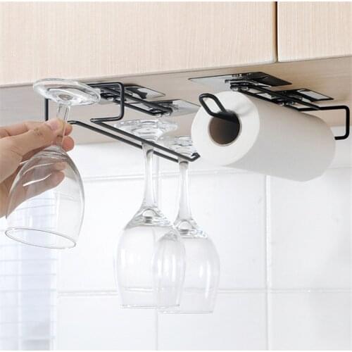 Iron Wine Glass Hanging Rack Tissue Stand Paper Roll Holder Glasses Stemware Shelf Under Cabinet Cups Organizer Kitchen Tools