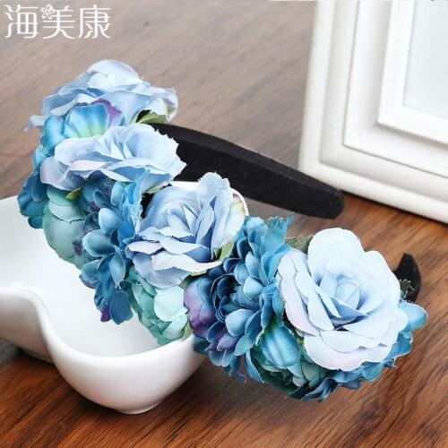 Haimeikang Rose Floral Flower Garland Hair Woman Band Bridal Festival Holiday Headwear Bridal Hair Accessories Floral Headbands