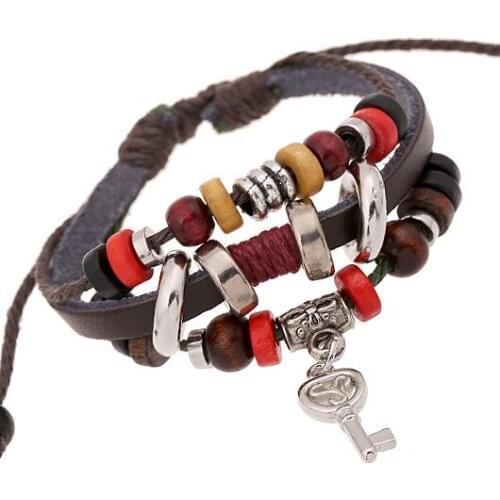 Gnova New Genuine Leather Bracelet Women Men Key Charm Vintage Girls Punk Fashion Jewelry