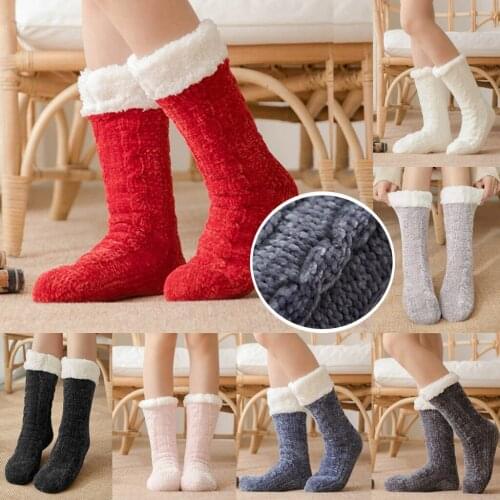 Winter Cotton Women Socks Girls Womens Female Long Knee Sock Solid Thicker Anti-slip Floor Socks Harajuku Cute Carpet Socks #05