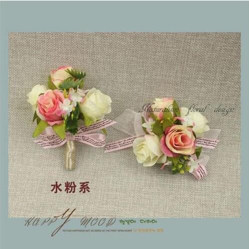10Pcs DIY 2018 New Pink Rose Corsage&Wrist Flowers Groomsman Article Flowers Wedding Party Decorative Corsage and Wrist Flowers
