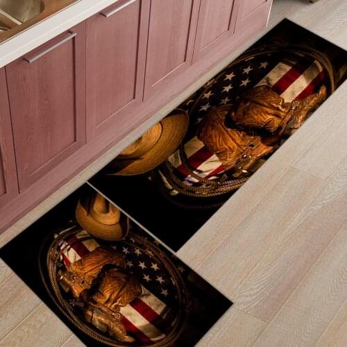 2Pcs/Set American West Cowboy Long Kitchen Mat Bath Carpet Floor Mat Home Entrance Doormat Bedroom Living Room Floor Mats Rug