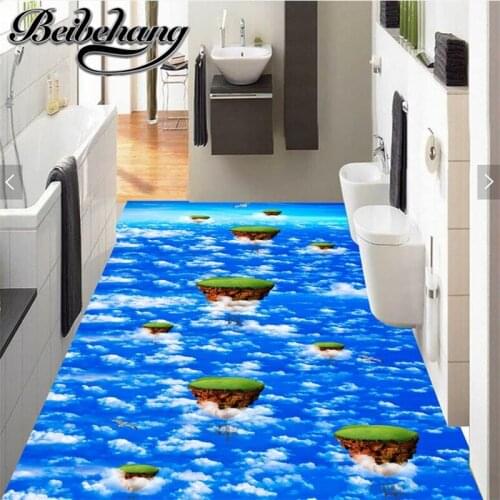 Beibehang Custom large floor decoration painting air suspension island blue sky white clouds 3D self-adhesive outdoor flooring