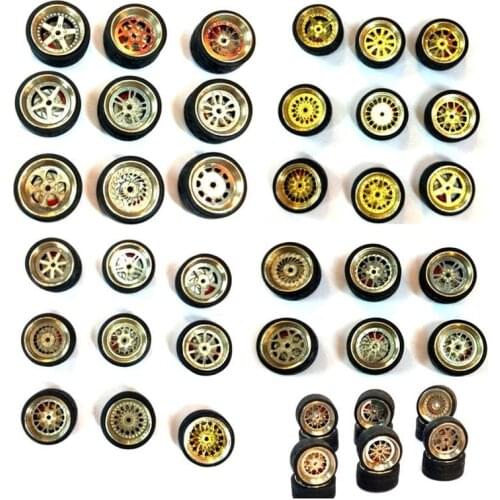 4pcs/set 1:64 Model Car Alloy Wheels+2axles+4end Boy Classic Toy Refit Accessories Rubber Tire General Model Of Car Change Wheel